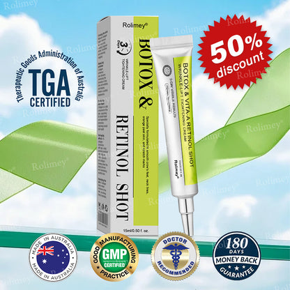 👨‍⚕️✅Made and shipped from Australia 💫Rolimey® Botox & Vita-A Retinol Shot Wrinkle-Lift Tightening cream - Last Day Promotion 70% OFF